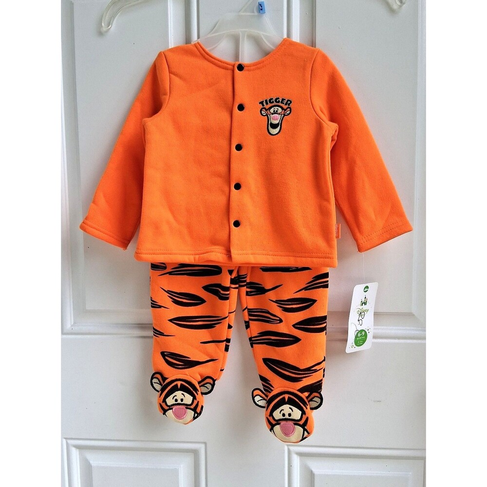 390 Disney Baby Tigger Outfit Footed Pajamas Set 6/9M Orange Black
